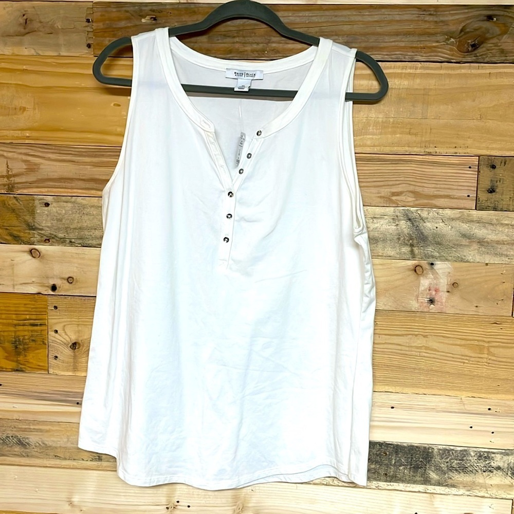 White House Black Market White Sleeveless Henley Tank Top